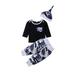 wybzd Baby New Year 3Pcs Clothes Set Baby Boys Blue Camo Shirt Tops Pants Hat Outfits Set Clothes Blue 18-24m