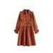 Girl s Dress Solid Color Dot Printing Ruffles Round Neck Long Sleeve A-line Dress