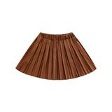 Sunisery Kids Girls Faux Leather Pleated Skirts Summer Fall Solid Elastic Waist Mini Skirts PU Leather Skirt Brown 2-3 Years