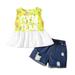 3T Baby Girls Clothes Baby Girls 2PCS Outfits Sleeveless Letter Print Tops Jeans Shorts Set 3-4T Baby Girls Summer Outfits Green