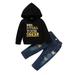 4T Baby Boy Clothes Baby Boy 2PCS Outfits Letter Print Long Sleeve Hooded Tops Jeans Pants Set 3-4T Baby Boy Hoodie Outfits Black