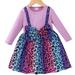 Popshion Toddler Girls Leopard Bowknot Dress Color Block Round Neck Casual Mid-length Fall Dress