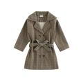 JYYYBF Toddler Baby Girl Trench Coat Long Sleeve Plaid Print Double-Breasted Belted Jacket Lapel Windbreaker Outerwear Grey 4-5 Years