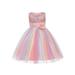 Toddler Kids Baby Girls Rainbow Mesh Tutu Princess Dresses Lace Flower Sleeveless Formal Party Evening Dress