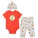 DC Comics Justice League The Flash Newborn Baby Boys Bodysuit Pants and Hat 3 Piece Outfit Set Newborn to Infant