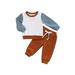 Binwwede Baby Boy Long Sleeve Tops + Pants Color Matching Elastic Waist Drawstring Crew Neck Clothing