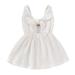 StylesILove Baby Girls Sleeveless Front Tie Bowknot Gauze Cotton Dress Toddler Girl Solid Sundress Summer Outfit (12-18 Months White)