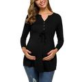 Juebong Women s V-neck Long Sleeve Front Botton Down Maternity Tops and Blouses Elasticity Lace Up Bandage Solid Color Breast-Feeding Pregnancy Nursing Blouse Tops Women Maternity Shirt Clothes