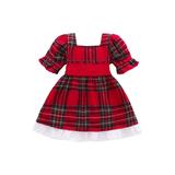 Yinyinxull Princess Infant Baby Girls Dress Christmas Plaids Printed Puff Sleeve Back Big Bowknit A-Line Dress Red 2-3 Years
