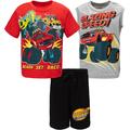 Blaze & the Monster Machines Stripes Zeg Toddler Boys T-Shirt Tank Top & Bike Shorts 3 Pcs Outfit Set Black/ Red/ Grey 3T