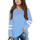 dmqupv Long Sleeve Shirt Toddler Kids Girls Tunic Tops Crewneck Ultra Soft Striped Long Sleeve Girl Youth Shirts Blue 10-11 Years