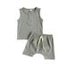 Canrulo 2PCS Newborn Baby Boys Girls Sleeveless Solid Tank Top Jogger Shorts Summer Outfits Gray 0-6 Months