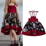 Izhansean Vintage Toddler Kids Baby Girls Strap Dress Party Tull Princess Floral Sundress Red 4-5 Years