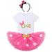 FYMNSI Baby Girl My 1st First Birthday Cake Smash Outfit Short Sleeve Romper Polka Dot Tutu Skirt Ear Headband 3pcs One Year Old Party Clothes Set 1 Year Hot Pink