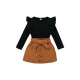 Canrulo Spring Autumn Little Baby Girls Long Sleeve Pullover Tops + Bowknot Corduroy Skirt Clothes Black 4T
