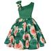 Zpanxa Baby Girls One Shoulder Dress Toddler Girls Princess Dress Little Girls Party Wedding Formal Dress Rose Print Kids Pageant Flower Girl Sleeveless Dress Green (5-6 Years)