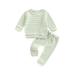 Jxzom Infant Baby Boy Girl 2Pcs Fall Outfits Long Sleeve Striped Print Waffle Knit Tops + Pants Set