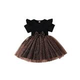 TheFound Toddler Baby Girls Summer Bowknot Leopard Tulle Tutu Dress Princess Party Patchwork A-line Dresses