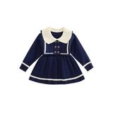 Toddler Baby Girl Knitted Dress Long Sleeve Peter Pan Collar Pleated High Waist Party Sweater Dresses Fall Clothes