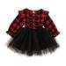 Bullpiano 0-3Y Baby Girl Tutu Outfit Black Mesh Tulle Skirt Elegant but Cool Red Plaid Girl Dress for Xmas Christmas Dress Overall Fall Winter Red Plaid Black Mesh Skirt Outfits