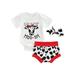 CenturyX 3Pcs Newborn Baby Girl Cow Print Outfits MOO DY Letter Short Sleeve Romper + Shorts + Headband Summer Clothes Set Red 6-12 Months