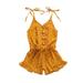 Canrulo Toddler Baby Girls Strap Romper Heart Printed Straps V-Neck Jumpsuit Summer Outfits Yellow 4-5 Years