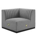 Conjure Channel Tufted Upholstered Fabric Left Corner Chair in Black/Light Gray