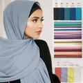 foulard musulmane pour femme hijabs longue de couleur unie foulard mousseline en Jersey doux de