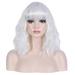 RightOn 14 White Wig Short Curly Wig with Bangs White Wig Synthetic Wigs Women Girls White Wig with Wig Cap