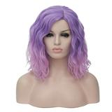 Unique Bargains Wigs for Women 16 Purple Pink Curly Wig with Wig Cap