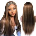 4/30 Ombre Highlight Headband Wig Human Hair Straight Glueless None Lace Front Headband Wig Brazilian Virgin Hair Wigs for Black Women - 30 inch