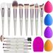 USTAR Makeup Brushes 18Pcs Makeup Brush Set Premium Synthetic Contour Concealers Foundation Powder Eye Shadows Makeup Brushes Kit 2 PCS Silicone Face Mask Brush &4 Blender Sponge &1 Brush Cleaner