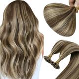 Sunny U Tip Hair Extensions Remy Hair Highlights Ash Brown with Bleach Blonde Hot Fusion Human Hair Extensions 18 inch 50g