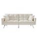 Modern Velvet Futon Sofa Bed with Armrests and 2 Pillows, Loveseat Sofa with 5 Chrome Metal Legs for Living Room and Bedroom