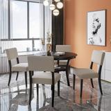 Contemporary 5 Piece Dining Set Round Table With Bottom Frame, 4 Upholstered Chairs For Kitchen Dining Room