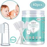 Baby Toothbrush Baby Tongue Cleaner 40Pcs Disposable Infant Toothbrush Clean Baby Mouth Gauze Toothbrush Infant Oral Cleaning Stick Dental Care for 0-36 Month Baby + Free 1Pcs Finger Toothbrush