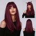 jsaierl 40cm High Temperature Resistant Silk Wig Burgundy Long Hair Centered Curly Hair With Rose Net