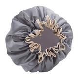 wendunide home textiles Women Double Waterproof Shower Satin Bathing Cap Hats Silk Reusable Hair CoverBathroom Products Grey