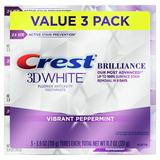 Crest 3D White Brilliance Teeth Whitening Toothpaste Vibrant Peppermint 3.9 oz Pack of 3
