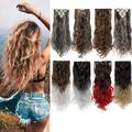 S-noilite 17 Curly 8 Pcs Full Head Clip in Hair Extensions Synthetic 8 Piece 18 Clips Hairpiece Long Wave Trendy Design for Women Ladys Girls Golden mix Bleach blonde-140g