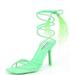 Steve Madden Bryden Neon Green Lace Up Open Toe Feather Detailed Heeled Sandals (Green 7.5)