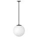 Vintage-Style Scandinavian 1-Light Medium Orb Pendant in Aged Zinc with Clear Glass Globe 13.5 inches W X 14.25 inches H-Black Finish-Cased Opal Glass