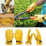 harmtty Motorcycle Leather Genuine Cowhide Full Finger Protective Safety Work Gloves Yellow