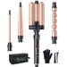 USTAR Curling Iron Ion Titanium 3 Barrel 4 in 1 Hair Crimper Curling Iron Wand Set with LED Temp Control 1 Ceramic Tourmaline Triple Barrels Instant Heat Up and Glove & 2 Hair Clips