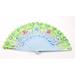 Blue Green Double Sided Wooden Spanish Floral Print Hand Folding Fan Party Gift