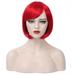 RightOn Red Bob Wig Short Straight Wig with Bangs Red Wig for Women Girls Rose Net Synthetic Wig Cosplay Daily Wear Wig