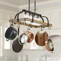 Franklin Iron Works Eldrige Bronze Faux Wood Pot Rack Linear Pendant Chandelier 36 1/2 Wide Rustic Farmhouse Seeded Glass 4-Light for Dining Room