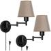 Wall mounted plug in swing arm bedside lamp Plug in wall sconce Reading Lamp 2-Piece Set Brown