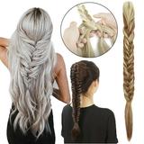 21 Ponytail Fishtail Braid Extension Long Clip on Bun with Claw Clip Synthetic Ponytail Hairpieces Clip in Braided