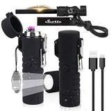 Scotte Plasma Windproof arc Lighter Electric Lighter and LED Flashlight - 2 in 1 (Black)/5-in-1 Magnesium Fire Starter for Emergency Survival Kits Camping Hiking All-Weather Magnesium Ferro Ro